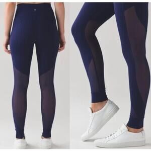 Lululemon Blue Leggings Pants Sz 6 Inseam 28” Hot Like Agni High Rise Blue Mesh
